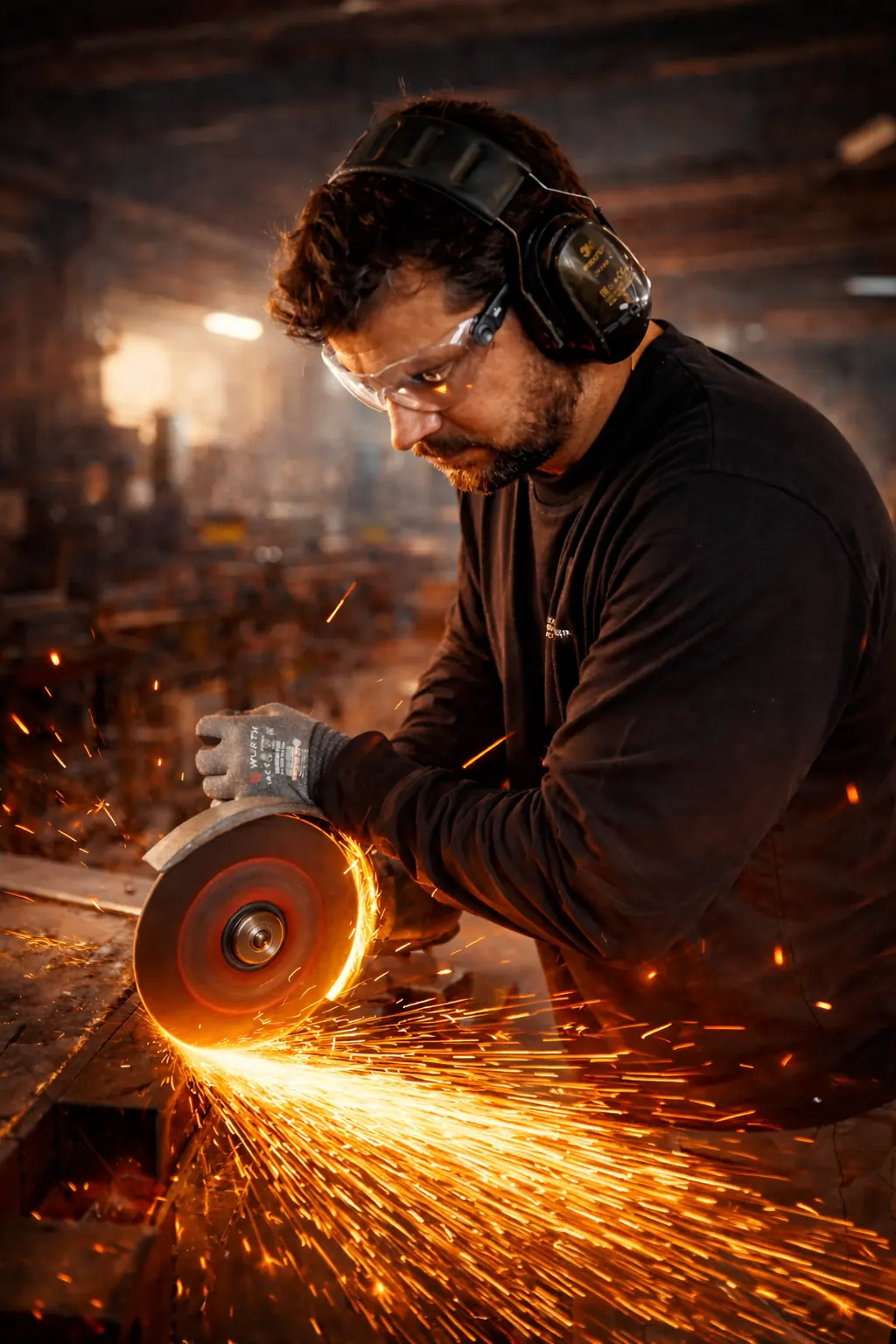 Mitarbeiter mit korrigierter Schutzbrille im industriellen Umfeld